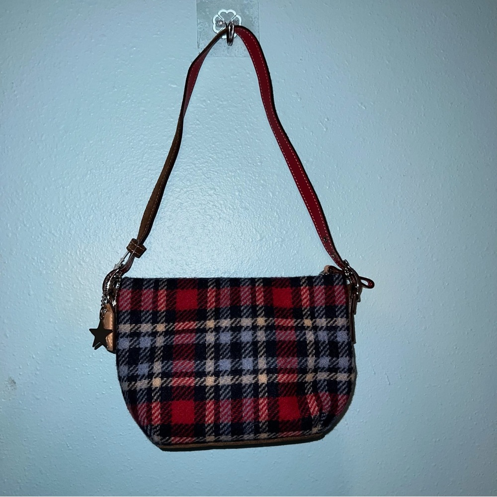 vintage coach red scotch plaid tweed shoulder bag
